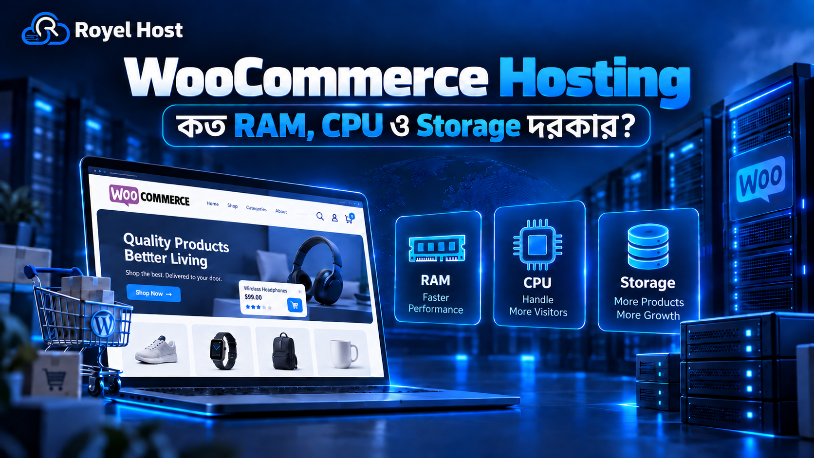WooCommerce Hosting-এর জন্য RAM CPU এবং Storage requirement guide
